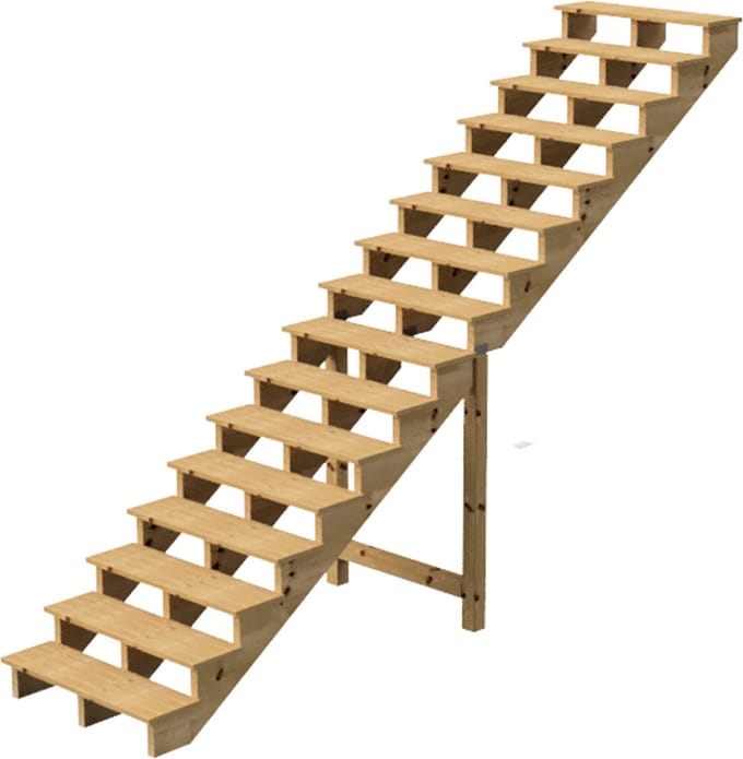 BERLIN Houten Buitentrap - 16 Open Treden 275 cm Hoog - 120 cm Breed