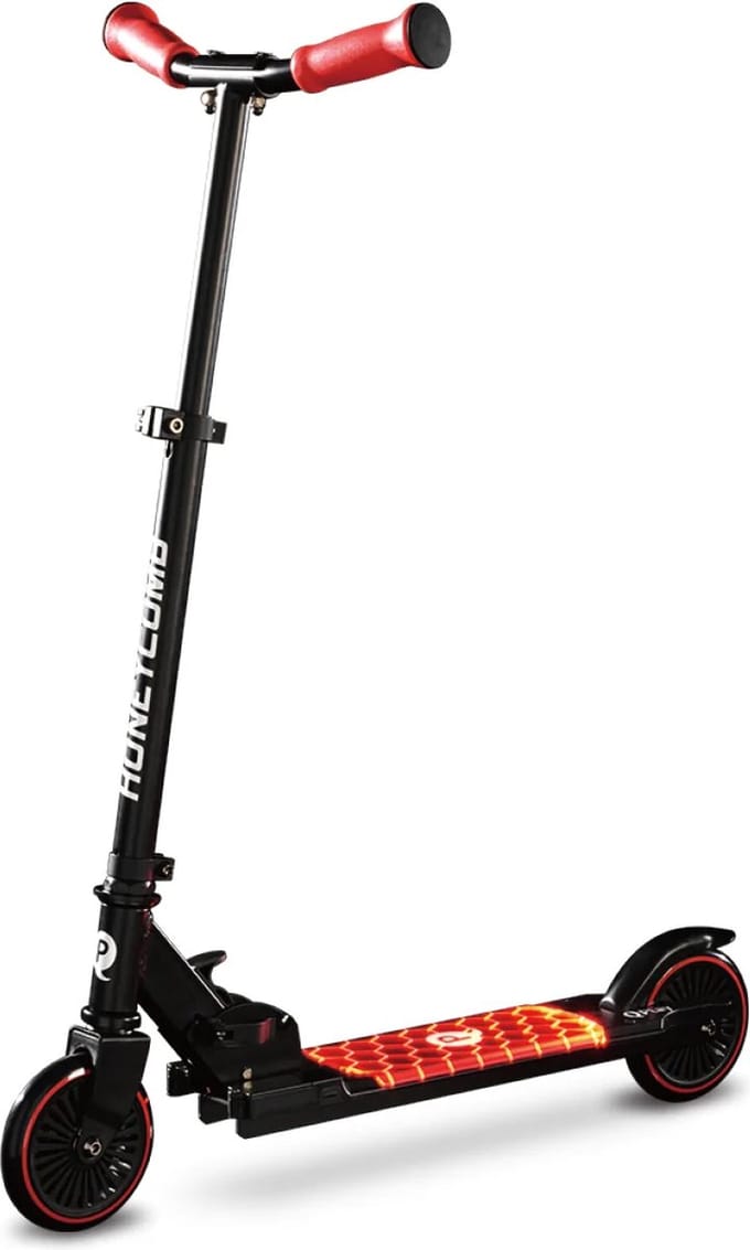 Qplay Honeycomb Kinderstep - LED Wielen - Aluminium - Max 50kg - Rood