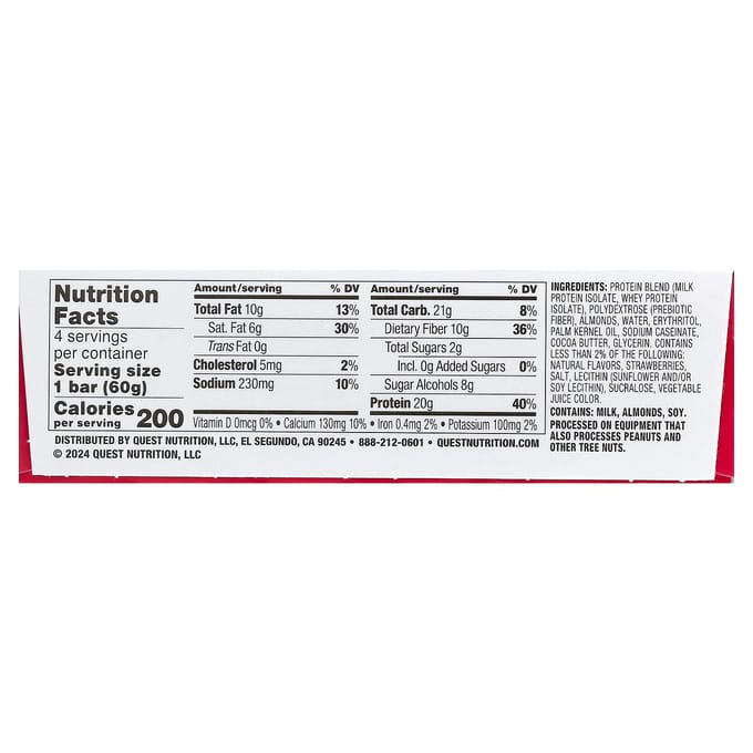 Quest Nutrition, Eiwitreep, Aardbeien Shortcake, 4 Repen, 60g (2,12 oz) Elk