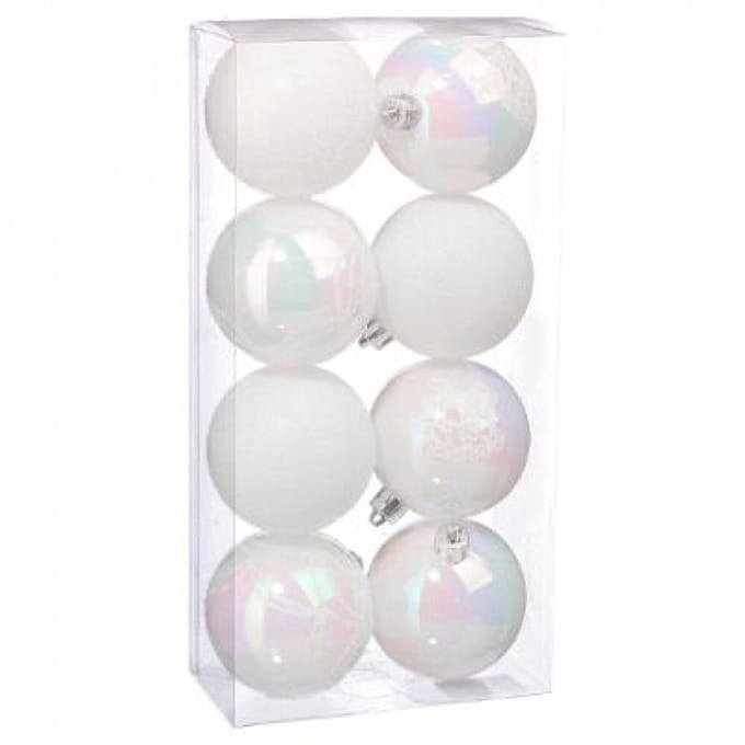 Kerstballen wit 8 stuks / 8 cm. Cosy & Trendy