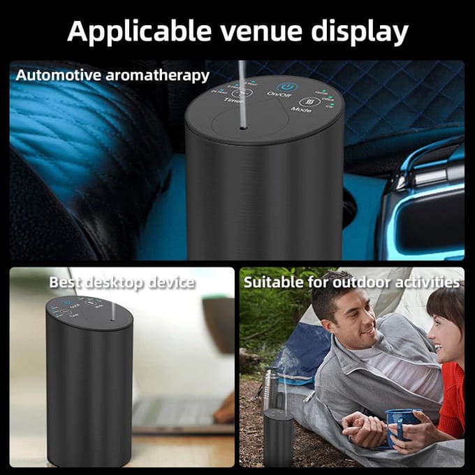 Draadloze auto-etherische olie-diffuser USB-aromaverdamper Superstil waterloos Type-C en batterij zwart