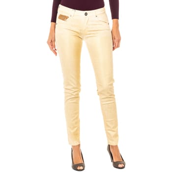 Stretchbroek met glanzend effect en dun gesneden zomen HWT012 vrouw