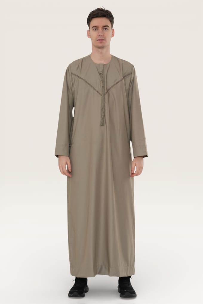 Heren beige Eid Marokkaanse Thobe gewaad Djellaba Ramadan Eid Jubba LFS-HM10