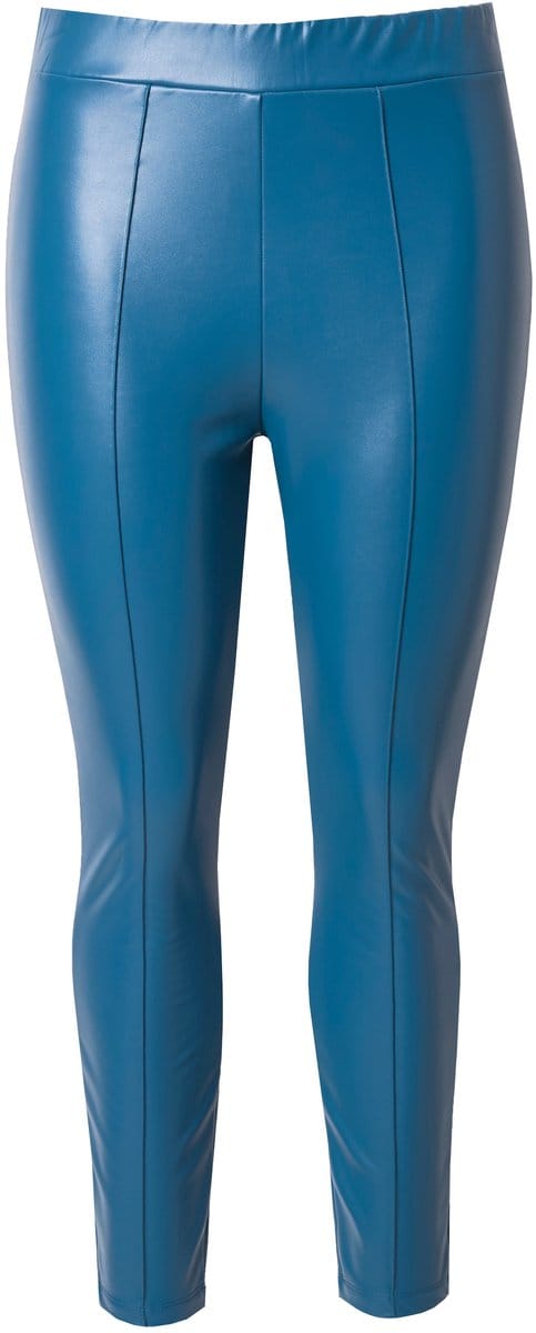 Ulla Popken - Dames - legging lederlook slanke pijpen elastische tailleband - Petrol - Maat 46+