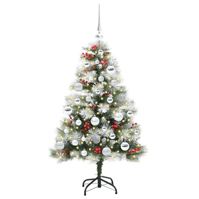 vidaXL - Kunstkerstboom - Groen - en - wit - 120 - cm - PVC - en - Metaal - en - Plastic
