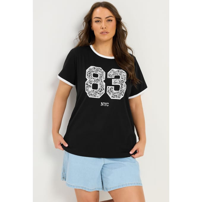 Yours Yous Zwart '83' Ringer Tshirtsize 48