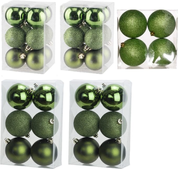 Cosy & Trendy Kerstversiering set kerstballen - appelgroen - 40x stuks - 6-8-10 cm - mat - glans - glitter mix