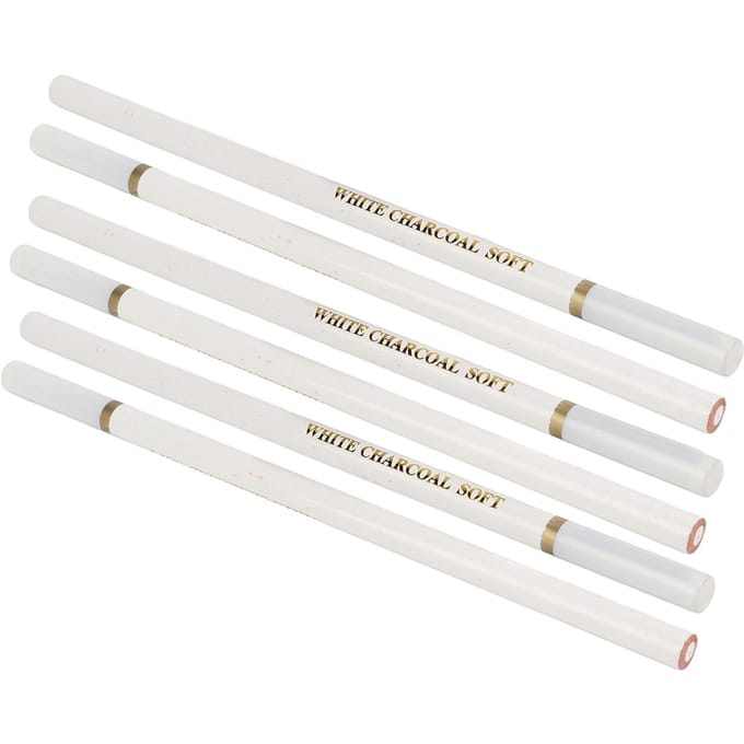 6 stuks Wit Houtskoolpotlood Niet Giftig Milieuvriendelijk Schets Zacht Medium Hard Hoogglans white