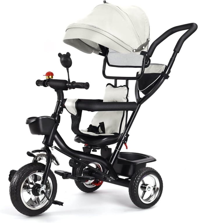 Kinderdriewieler - Loopfiets - Buiten spelen - 3-in-1 functie - 1-4 Jaar - Grijs