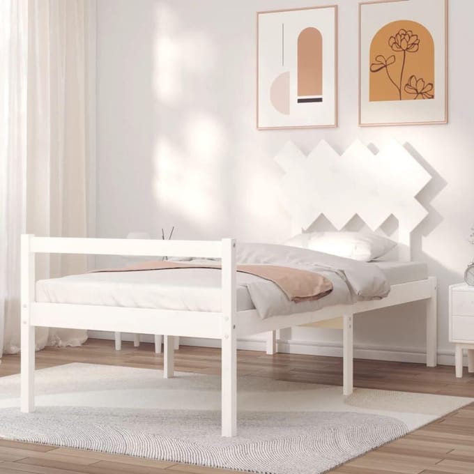 Houten Bedframe - Eenpersoonsbed - Rustige Slaap - Massief Grenenhout - 90x200 cm - Wit