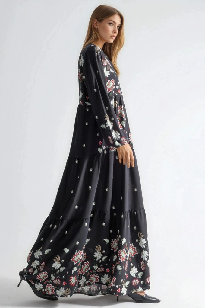 Patroon V-hals Maxi Jurk