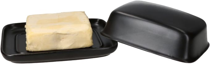 RUNA zwart steengoed botervlootje met deksel - 24302141