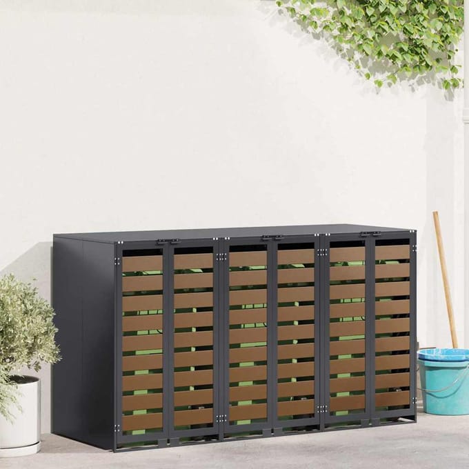 vidaXL - Wheelie - Bin - opslag - voor - 3 - bakken - Staal - Antraciet