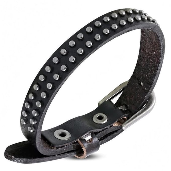 Montebello Armband Sem Dark Brown - Leer - Studs - 12mm - 20-26cm