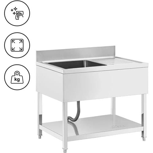 Aanrechttafel - 1 bak - RVS - 100 x 70 cm - Royal Catering RCGS-1B100D7