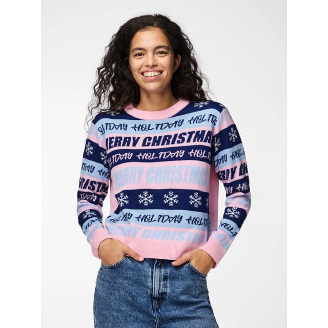 Pieces Dames gebreide kerst trui pcholli xmas roze/blauw