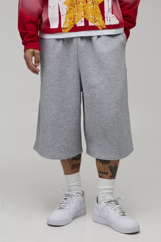 Bermuda Jersey Jort Met Drakenborduursels | Grey Marl | Size Small