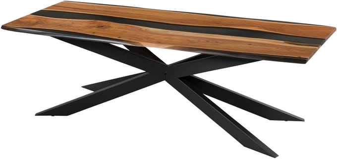 MASSIVMOEBEL24.DE EPOXY Unikat #1 eettafel blank gelakt massief hout acacia met epoxyhars