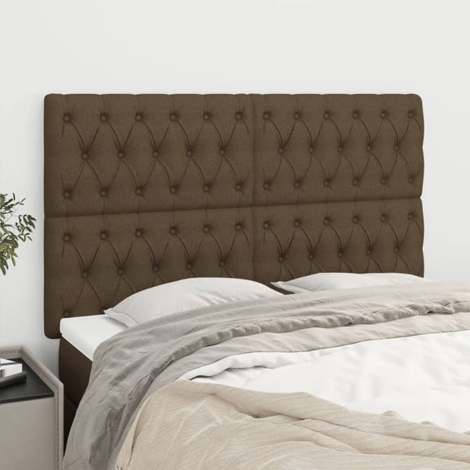 vidaXL - Hoofdbord - donkerbruin - 144x7x118/128 - cm - stof