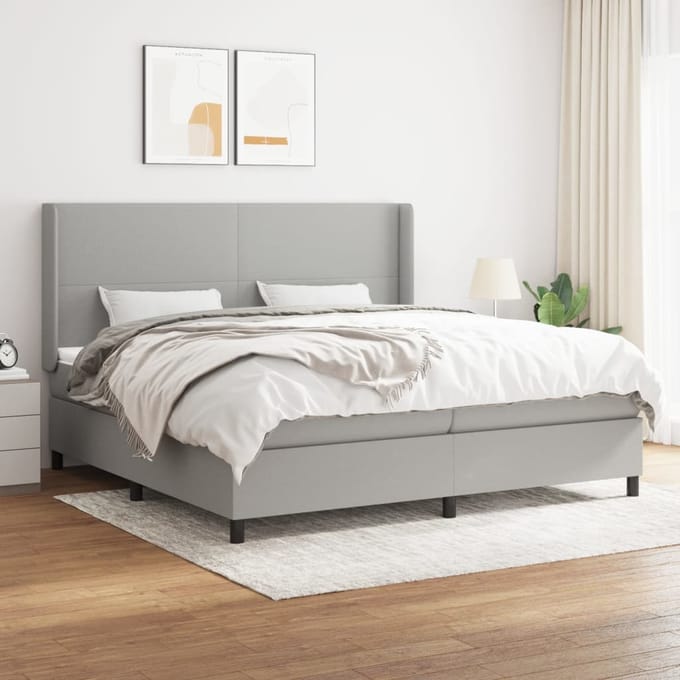 vidaXL - Boxspring - met - matras - stof - lichtgrijs - 200x200 - cm