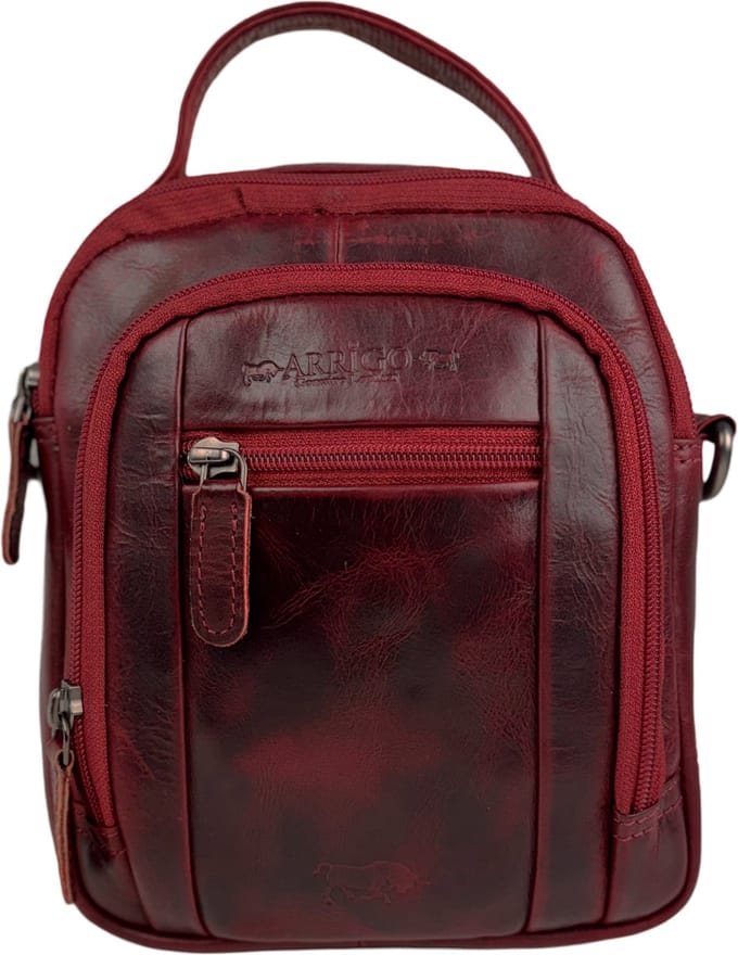 Schoudertas Leer Rood - Schoudertas Dames - Schoudertas Heren - Compacte schoudertas - Rundleer