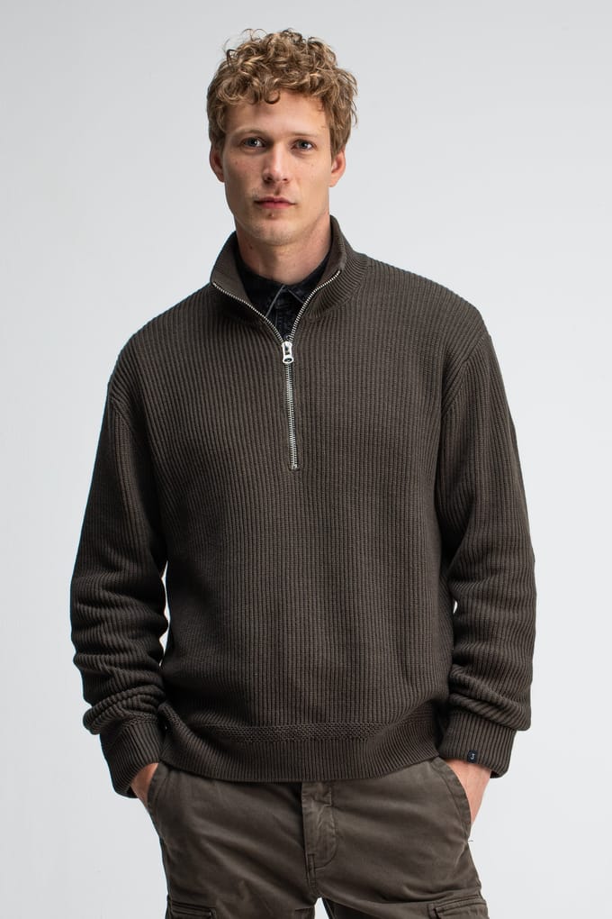 Butcher of Blue Galway Half Zip Mocha Brown Größe: M | Pullover Outlet | Herren | Braun