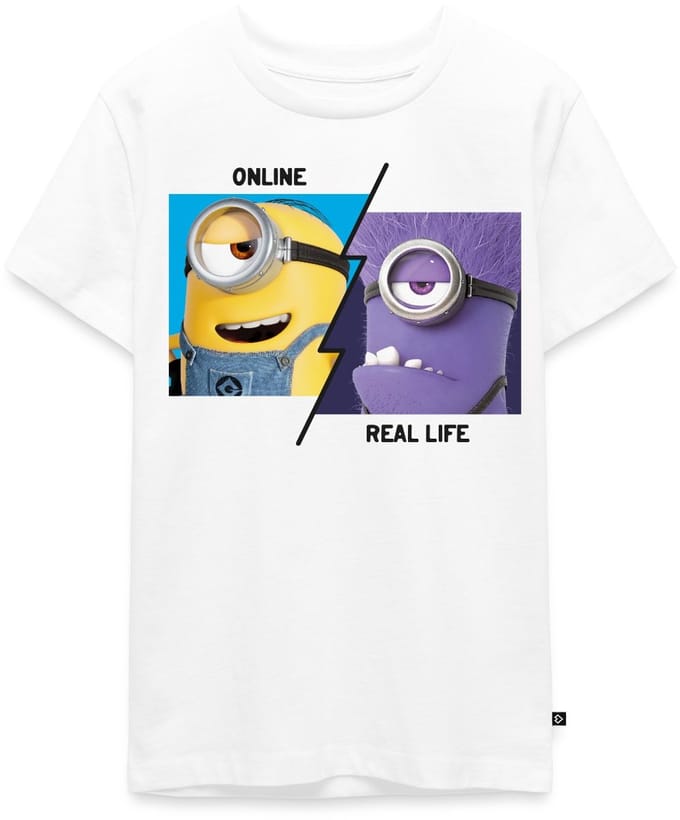 Minions Stuart Online Vs. Real Life Premium T-Shirt Tiener