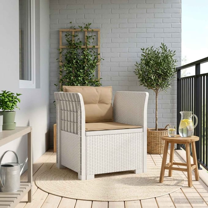 vidaXL - Eén-zits - Fauteuil - met - Kussens - Rieten - Look - PP - Wit