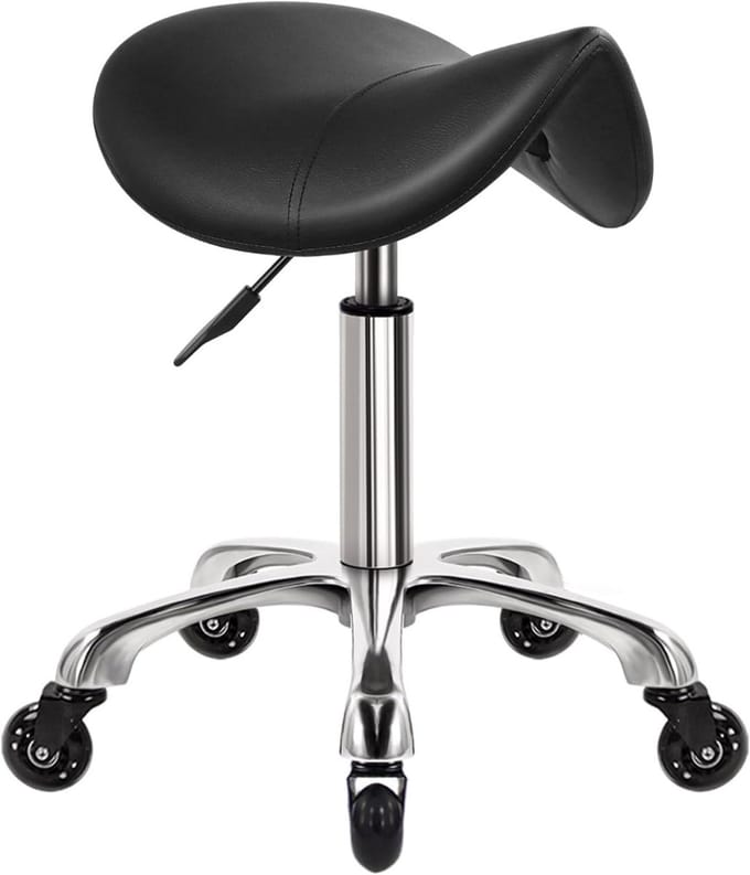 Zadelkruk op Wielen - Kapperskruk Ergonomisch - Tabouret - Zwart