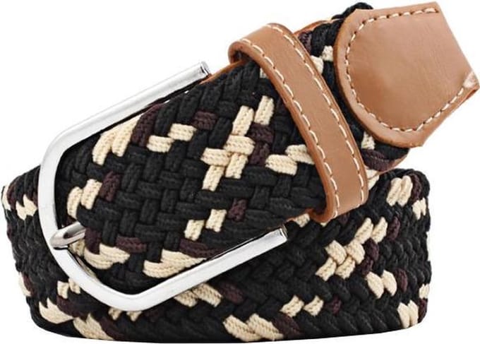 Fako Fashion® - Elastische Riem - Canvas - Elastisch - Gevlochten - 105cm - Bruin/Beige/Zwart