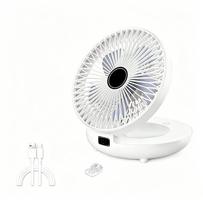 Ventilator - Draagbare ventilator - Dubbeldoeleindige Oplaadbare - USB Tafelventilator - Ventilator Bureau - Koeling - 19x19x22cm - Met Haak en 3 Snelheden