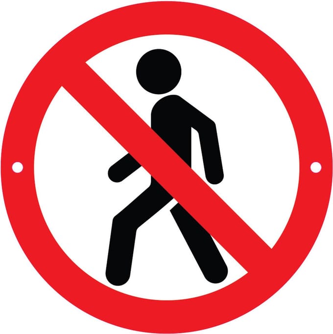 Verbodsbord Verboden Hier te Lopen - 30cmØ met 2 Boorgaten - op 3mm dik Aluminium