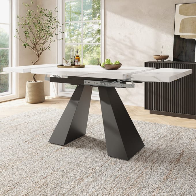 Esstafel - 99-159×74 cm - Uitschuifbare Eettafel - Ruime Werkblad, Flexibel Design - MDF - Wit