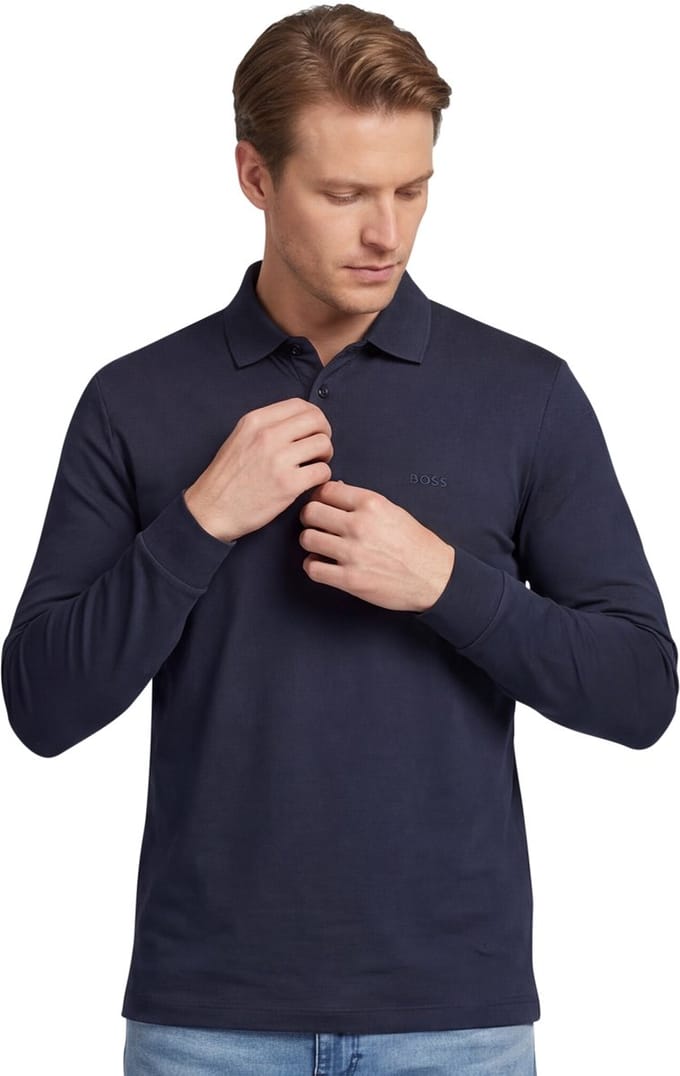 Hugo Boss polo lange mouw donkerblauw