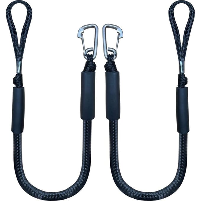 2 stuks 4ft Bungee Dock-lijnen met haak voor boot, jetski, ponton, kajak, waterscooters black