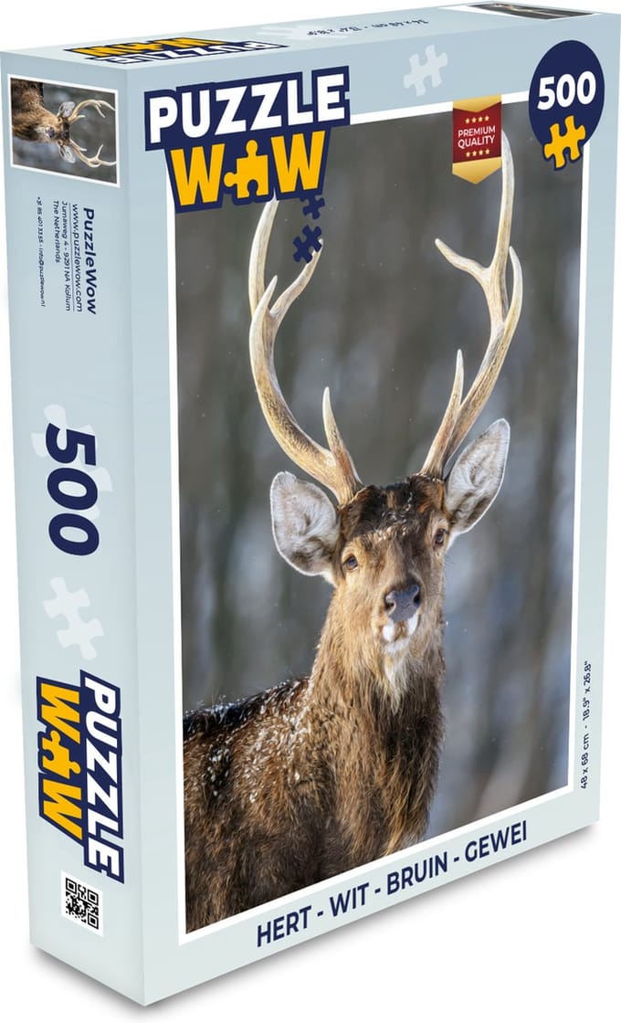 Puzzel Hert - Wit - Bruin - Gewei - Legpuzzel - Puzzel 500 stukjes