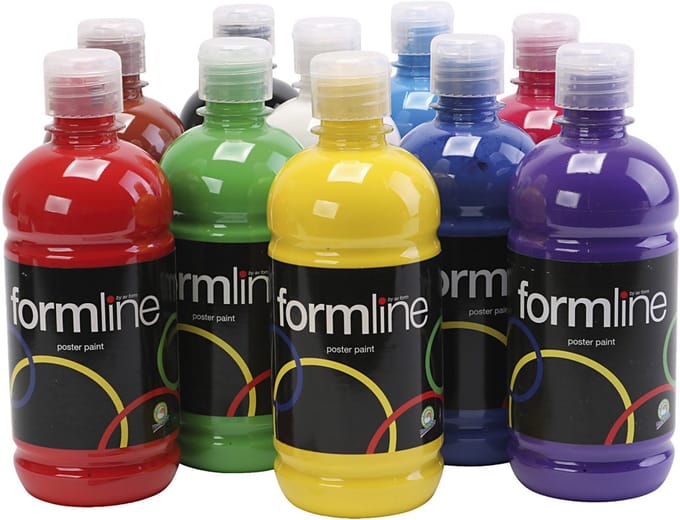 Tempera Verf Mat, diverse kleuren, 10x500 ml/ 1 doos