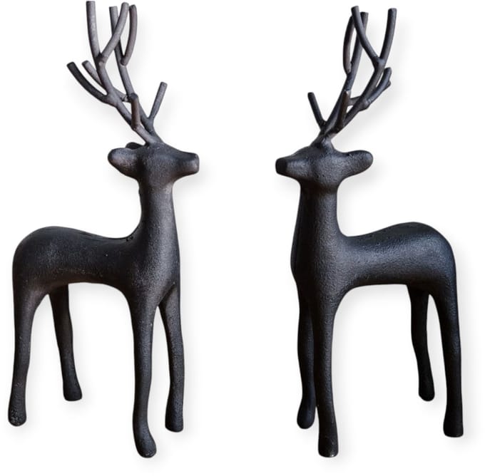 Home Society - Set van 2 - Herten - Deer - 20 cm hoog - Metaal - Zwart
