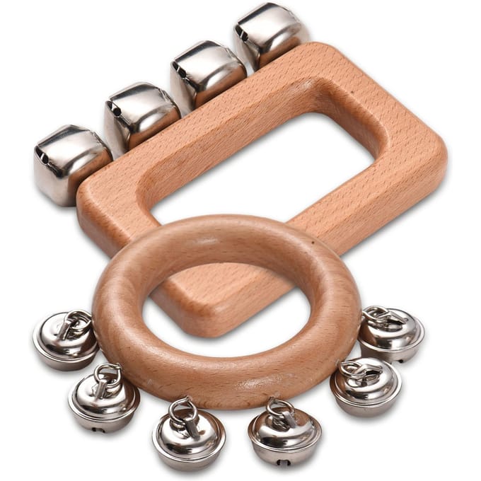 2 Pack Hand Jingle Bells Houten Shaker Jingle Bells Muzikaal Percussie-instrument Bells voor Kerstmis 2 Pack beige