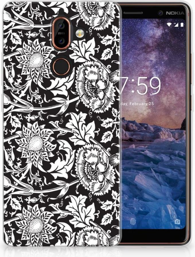 Nokia 7 Plus TPU Case Black Flowers