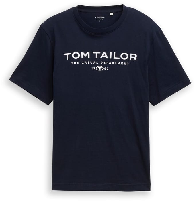Tom Tailor - Katoenen T-shirt met logo-print - Maat M - sky captain blue