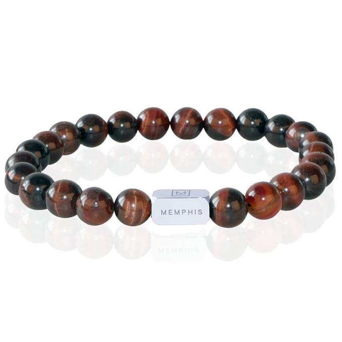 Memphis Kralen Armband Rood Tijgeroog Edelstaal Kraal-21cm