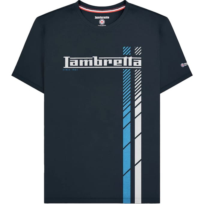 Lambretta Heren SS25 Racing Stripe T-shirt (Marine / Wit / Blauw)
