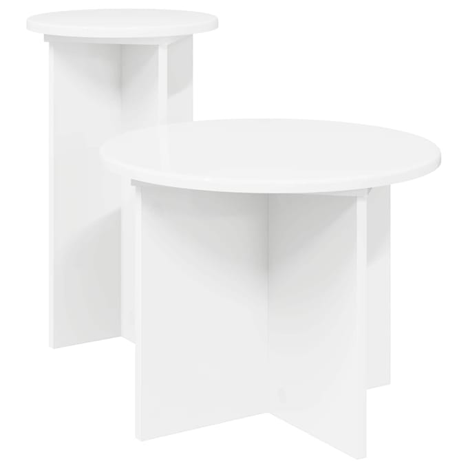 vidaXL - Bijzettafelset - 2 - st - Wit - Ø - 45 - x - 35 - cm - Bewerkt - hout