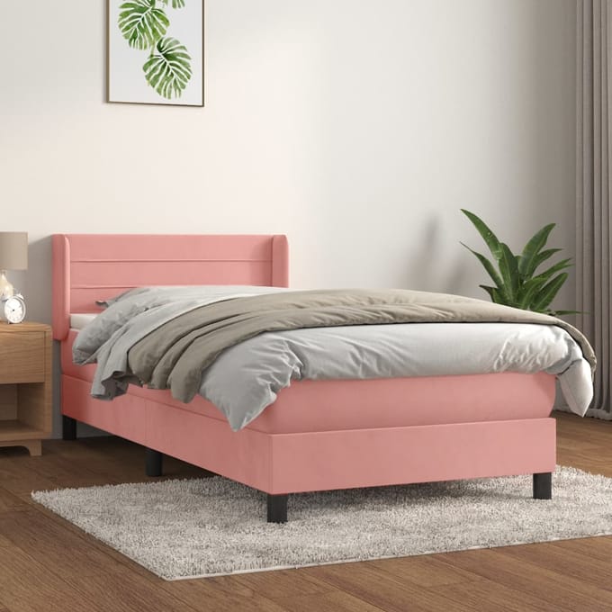 vidaXL - Boxspring - met - matras - fluweel - roze - 80x200 - cm