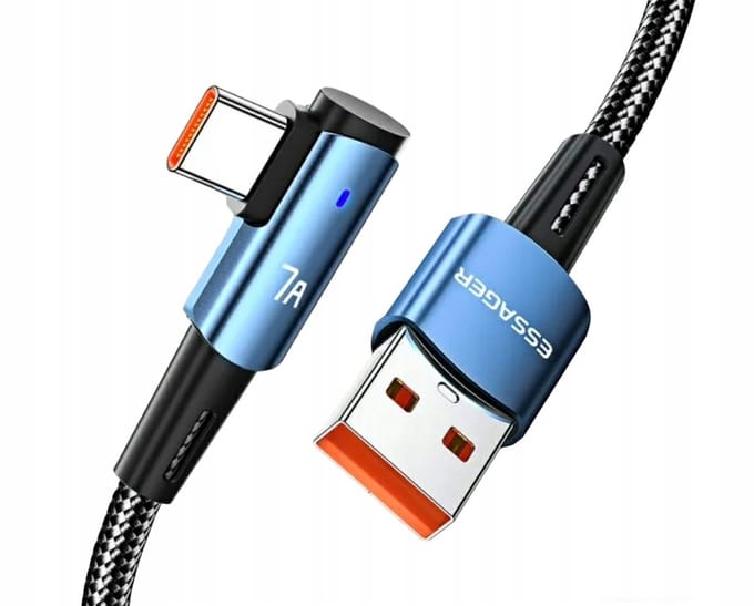 Essager USB-A naar USB-C Kabel 2m 100W 90 Graden Hoek Snel Opladen