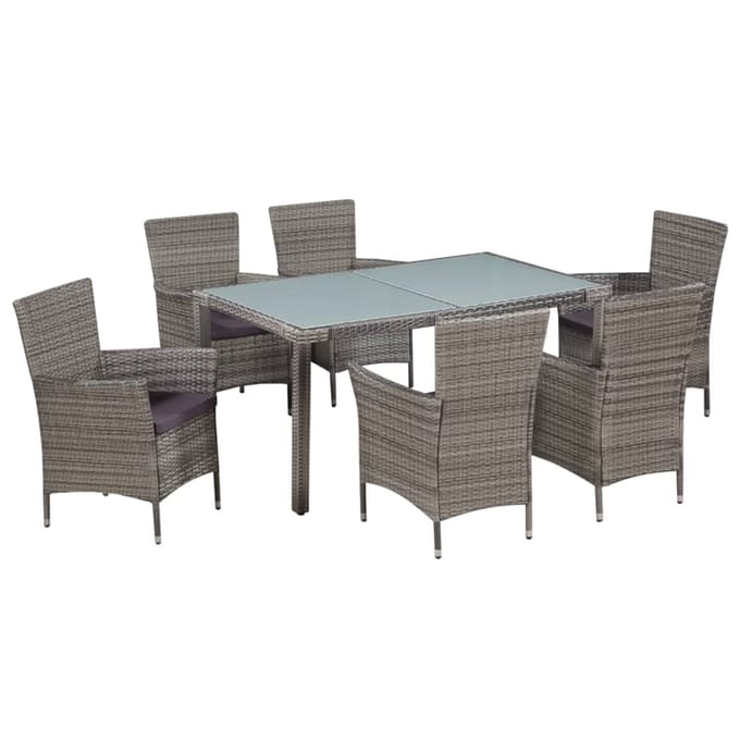 vidaXL - 7-delige - Tuinset - met - kussens - poly - rattan - grijs