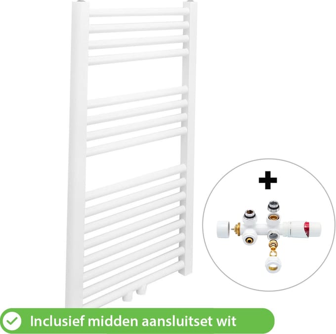 Handdoekradiator Badkamer met Aansluit Set en Thermostaat - Radiator - 800 × 450 mm - Mat Wit