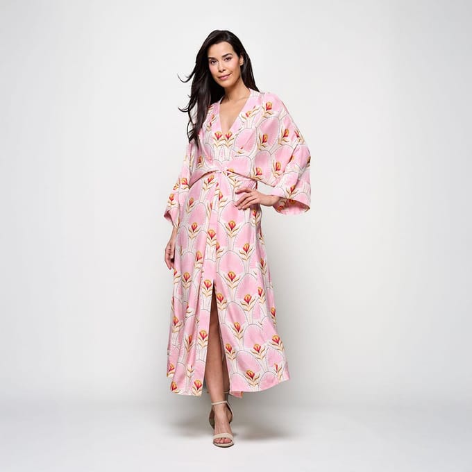 Caroline Tensen Islay Kimono Jurk Lichtroze / Multi