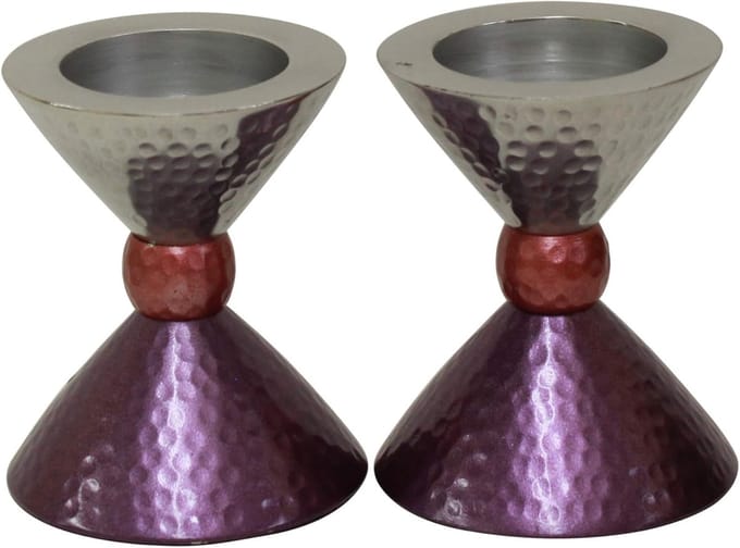 Set van 2 Decoratieve Kandelaars Aluminium Zilver Roze Paars